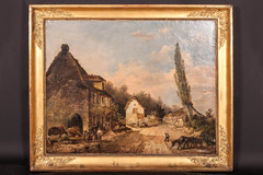 L'entrée du village, XIXth, oil on canvas, Ecole française XIX°