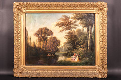 La traversée de la rivière, XIXth, oil on canvas, Ecole française XIX°